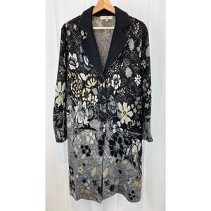 SIMPLY NATURAL Designs XL Duster Cardigan Sweater Coat Floral Alpaca Cotton Gray